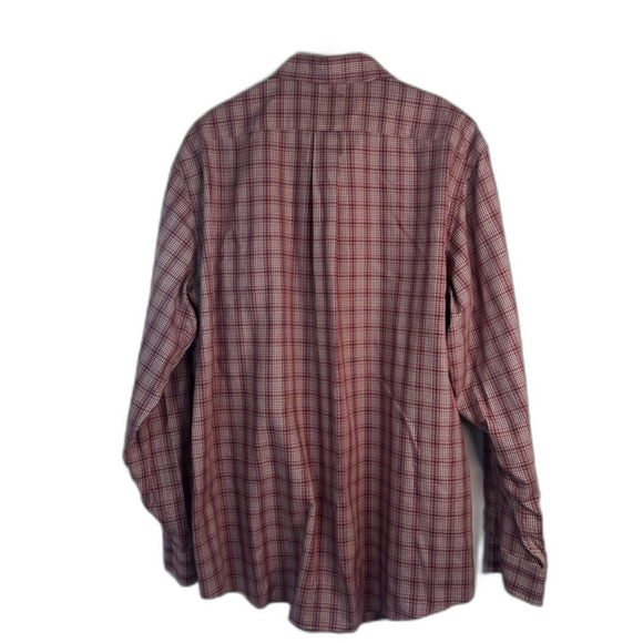 LL Bean Burgundy Cotton Plaid Wrinkle Resistant Casual Button Down Size L Reg - Picture 2 of 9